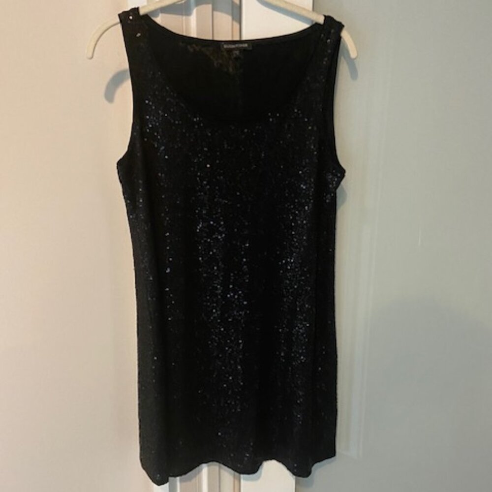 EILEEN FISHER 100% SILK BLACK SEQUIN MINI DRESS/TUNIC-Sz MED-EXCELLENT